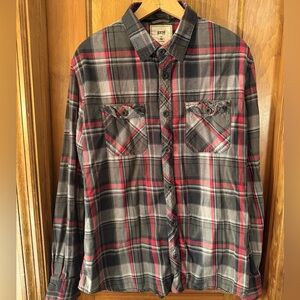 CCS Brand Men's Red and Gray Plaid Button-Down Shirt